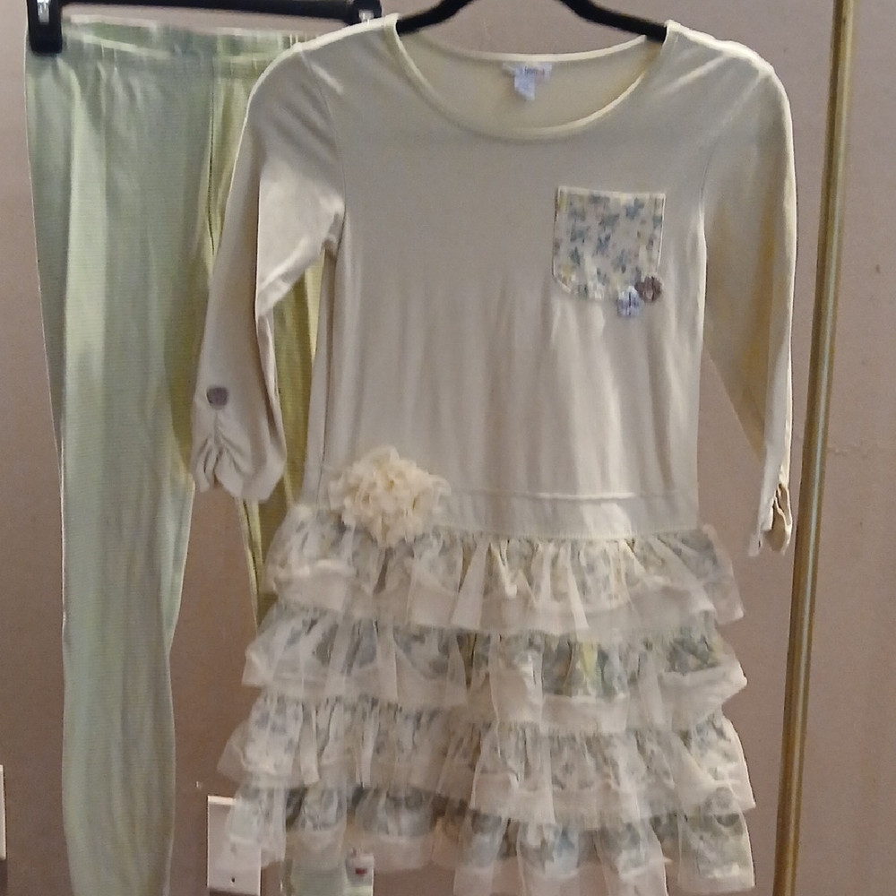 Naartjie Cream and Green Kids Casual Dress